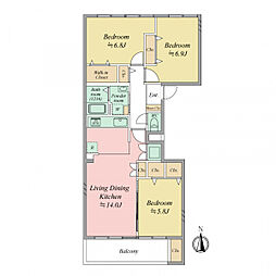 つつじが丘ハイムD棟 3LDKの間取図画像