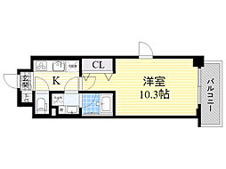 CALME高浜 3階1Kの間取り