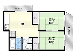 第二住吉苑 2DKの間取図画像