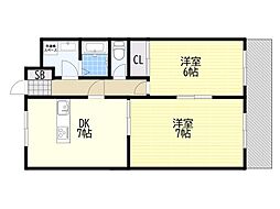 リベルコート 2DKの間取図画像