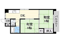 第2マンション北 2DKの間取図画像
