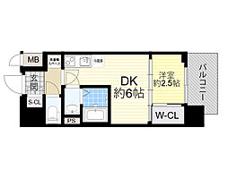 プレリスNEO大阪十三エルヴィオン 1DKの間取図画像
