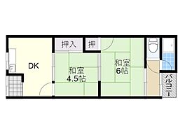 水無月荘 2DKの間取図画像