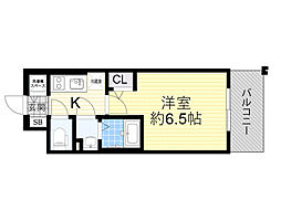 エスリード大阪デュアルゲート 1Kの間取図画像