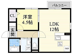 シャルマンコート豊中 1LDKの間取図画像
