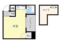 メゾネット北野 ワンルームの間取図画像
