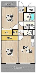 アルカディア箕輪 2DKの間取図画像