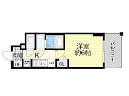プレサンス塚本アクミリオン 1Kの間取図画像