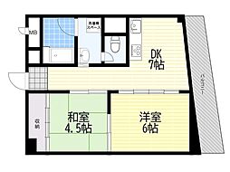 マンションハーモニー石原 2DKの間取図画像