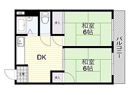 共栄マンション服部 2DKの間取図画像