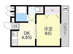 服部マンション 1DKの間取図画像