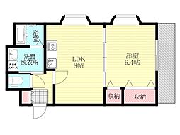パレス東洋小松館 1LDKの間取図画像