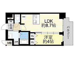 プレサンスOSAKA姫里ヴィオン 1LDKの間取図画像