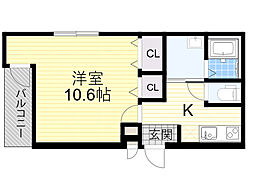フジパレス瑞光 1Kの間取図画像