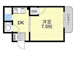 サンロイヤル柴島パート5 1DKの間取図画像