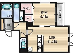 レセンテ淀川 1LDKの間取図画像