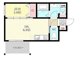 ルビアス柴島 1DKの間取図画像