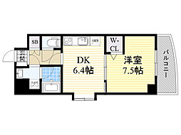 アクアスイート新大阪 1DKの間取図画像