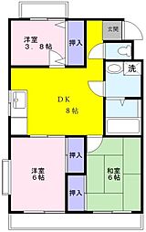 ヒルトップマンション石原 3DKの間取図画像