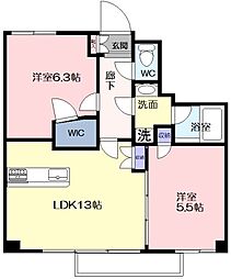 グラーレバイロイト 2LDKの間取図画像