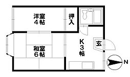 ヴィラA 2Kの間取図画像