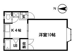 モンターニュA棟 1Kの間取図画像