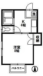 プルティエ3 1Kの間取図画像
