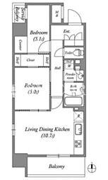 コスモグラシア三ノ輪 2LDKの間取図画像
