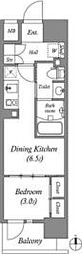 コスモグラシア三ノ輪 1DKの間取図画像