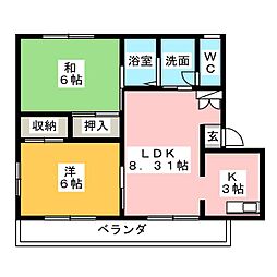 第4弥生コーポ 2LDKの間取図画像