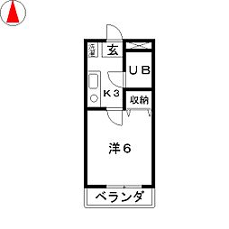 エコーハイツ英 1Kの間取図画像