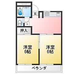 れんがハウス 2DKの間取図画像