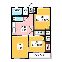 貫井コーポ 3DKの間取図画像