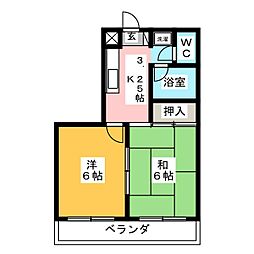 コーラルプラザ1番館 2Kの間取図画像