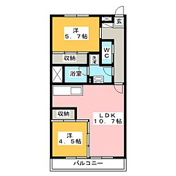 オアシスタイセイIII 2階2LDKの間取り