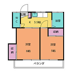 スカイコーポ 1Kの間取図画像