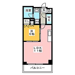 ドゥーエ大宮 1LDKの間取図画像