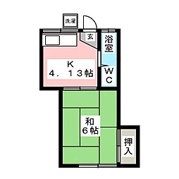 鈴蘭荘7号棟 1階1Kの間取り