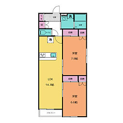 麻利サウスルーチェ 3階2LDKの間取り