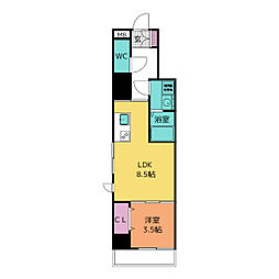 エスティメゾン川越 3階1LDKの間取り