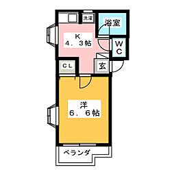 AKハイツ 1Kの間取図画像