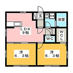 カルム・ハイツC棟 2LDKの間取図画像