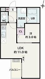 川越市大字的場アパート 1LDKの間取図画像