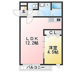ジーメゾン川越的場アロー 1LDKの間取図画像