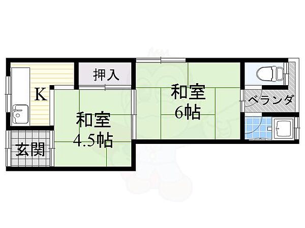 長栄寺町北棟宮澤文化 ｜大阪府寝屋川市長栄寺町(賃貸アパート2K・2階・27.00㎡)の写真 その2