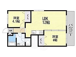 メロディーハイム寝屋川 2LDKの間取図画像