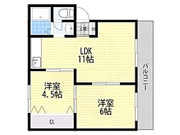 フローラ香里園 2LDKの間取図画像
