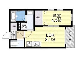 寝屋川市黒原橘町アパート 1LDKの間取図画像