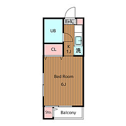 東急田園都市線 三軒茶屋駅 徒歩3分の賃貸アパート 2階ワンルームの間取り