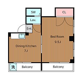 東急田園都市線 用賀駅 徒歩4分の賃貸マンション 4階1DKの間取り